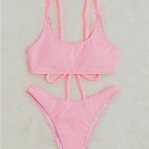 SHEIN Pink Back Tie Top and Bottom Set
